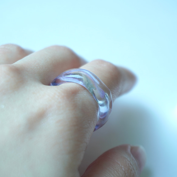ニュアンス　パープル　紫　ガラスアクセサリー大人　リング　ガラスリング　指輪　ボロシリケイトガラス　ガラスアクセサリー 5枚目の画像