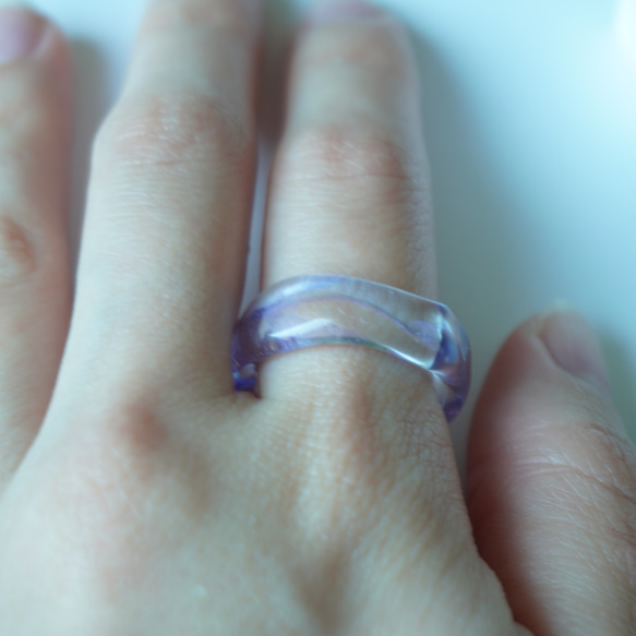 ニュアンス　パープル　紫　ガラスアクセサリー大人　リング　ガラスリング　指輪　ボロシリケイトガラス　ガラスアクセサリー 6枚目の画像