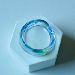 ニュアンス海ブルーグリーン　ガラスアクセサリー大人　リング　ガラスリング　指輪　ボロシリケイトガラス　ガラスアクセサリー 2枚目の画像