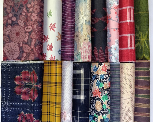 正絹】はぎれセットC 紬地16枚 約15×16～19cm 和布 古布 着物地
