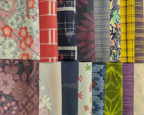 正絹】はぎれセットC 紬地16枚 約15×16～19cm 和布 古布 着物地