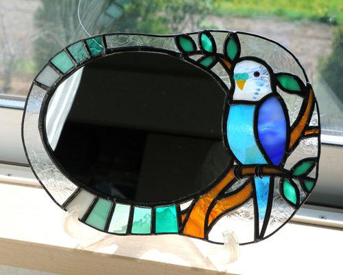 猫型の鏡：ステンドグラス・ミラー 猫型の鏡：ステンドグラス・ミラー