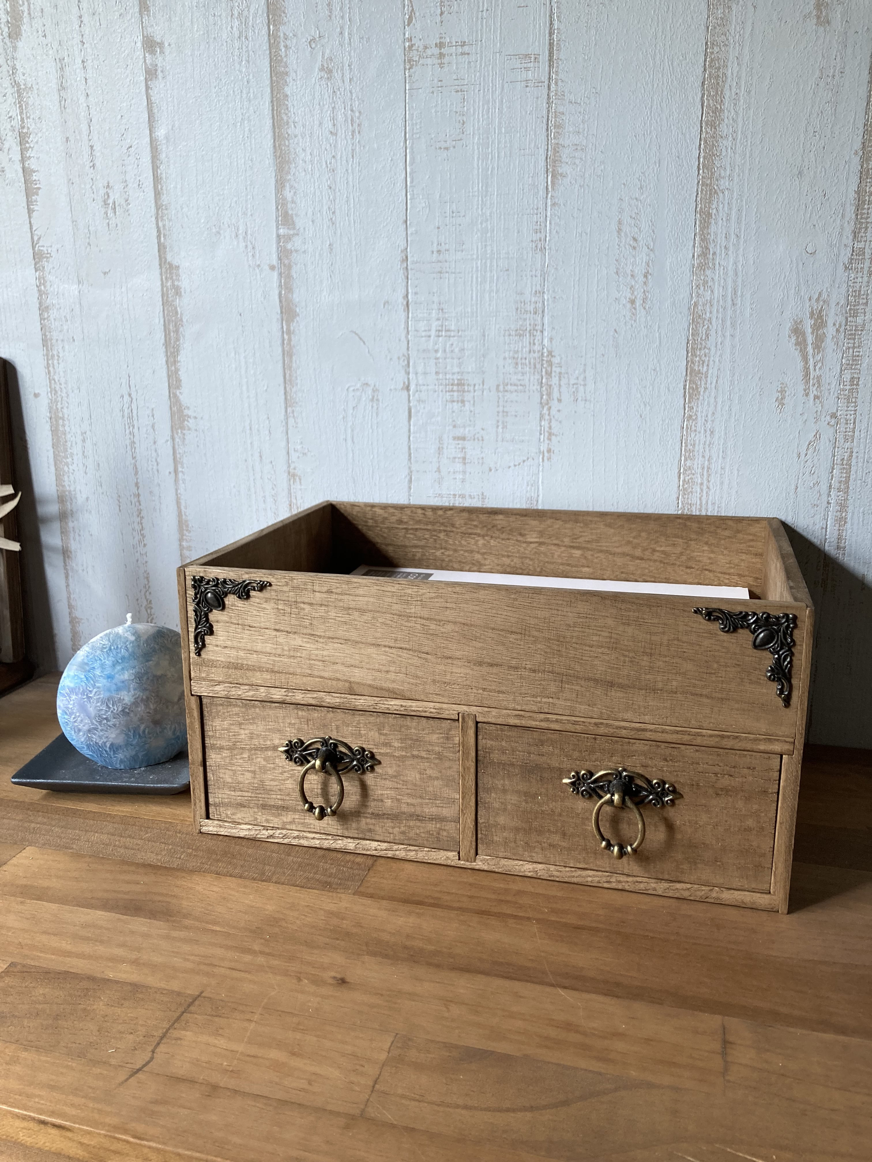 アンティーク風 木のマルチ収納ラック 抽斗付き【一点物】