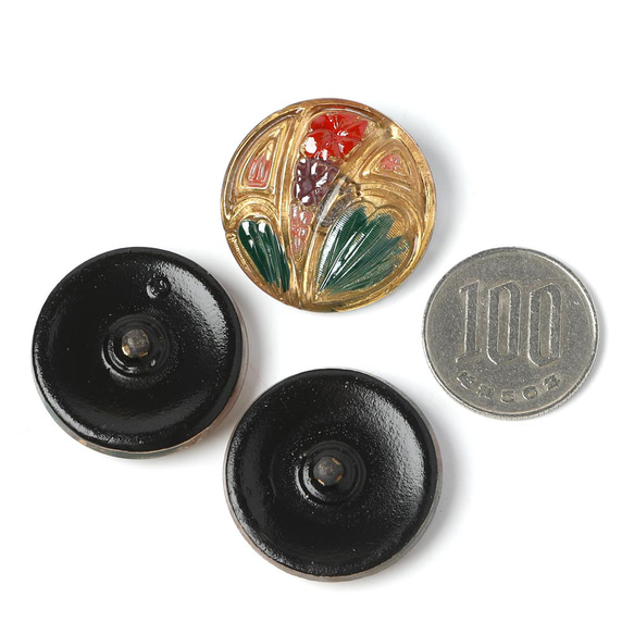 2.7cm アールデコ フラワーデザインのガラスボタン 3枚目の画像