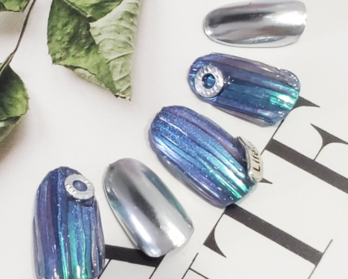 オーダーネイルチップNo.56 ガラス ラメ バカラネイル ネイルチップ