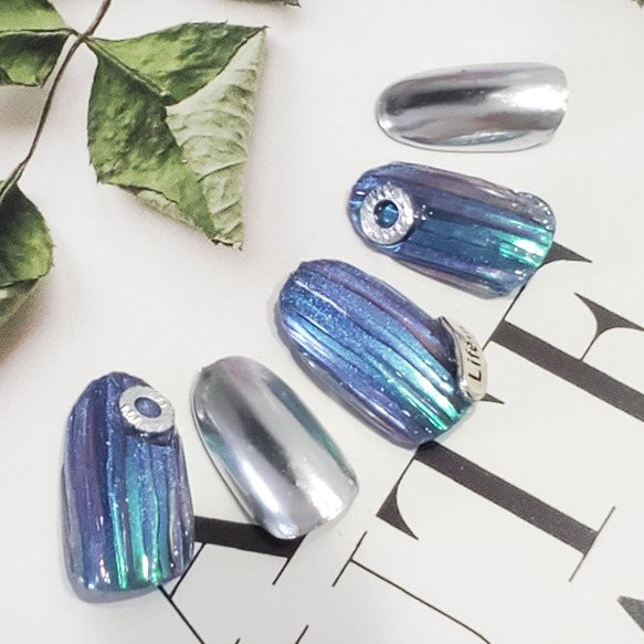ネイルチップ バカラグラス バカラネイル ブルー 可愛い 上品 サイズ  