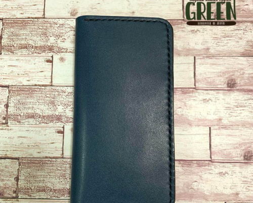 3枚ポケット付き 栃木レザー ネイビー×ブラック iPhoneケース