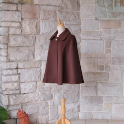 【優雅披肩大衣】深巧克力棕色羊毛/羊絨，優質材質，質感光滑 第2張的照片
