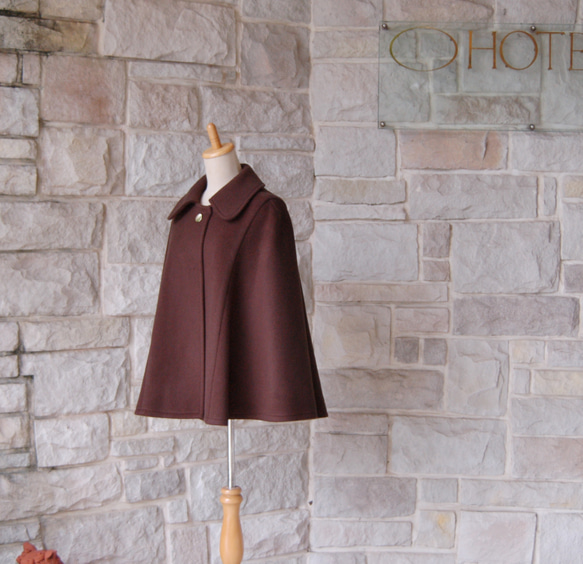 【優雅披肩大衣】深巧克力棕色羊毛/羊絨，優質材質，質感光滑 第1張的照片