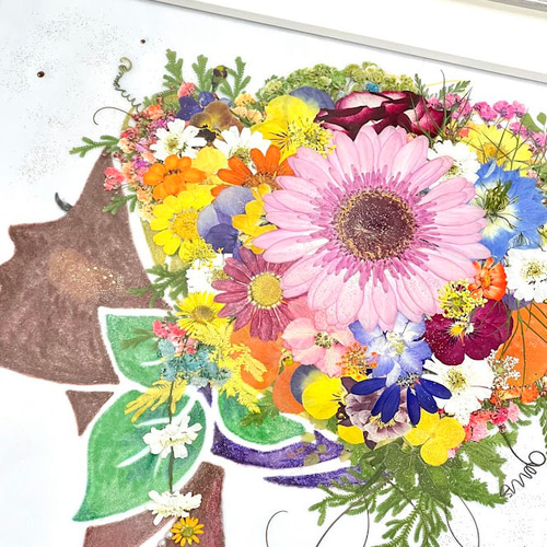 明るい南国の花娘さん 押し花アート額 その他アート 神戸六甲 優花