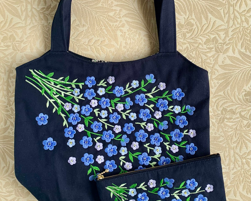 OKAJIMA 花柄刺繍 トートバッグ ブラウン 箱付き OKAJIMA 花柄刺繍 トートバッグ ブラウン 箱付き