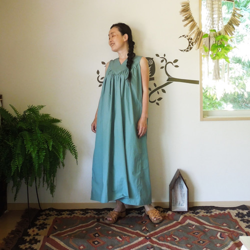 bighug 手織りコットンさちばるドレス○モスグリーン ワンピース holy  