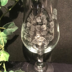紫陽花ハンドメイド2024 紫陽花のグラス〜手彫りガラス〜 2枚目の画像