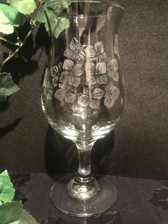 紫陽花ハンドメイド2024 紫陽花のグラス〜手彫りガラス〜 7枚目の画像