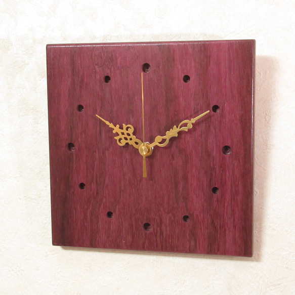 天然木《パープルハート》木製時計4（掛け時計） 2枚目の画像
