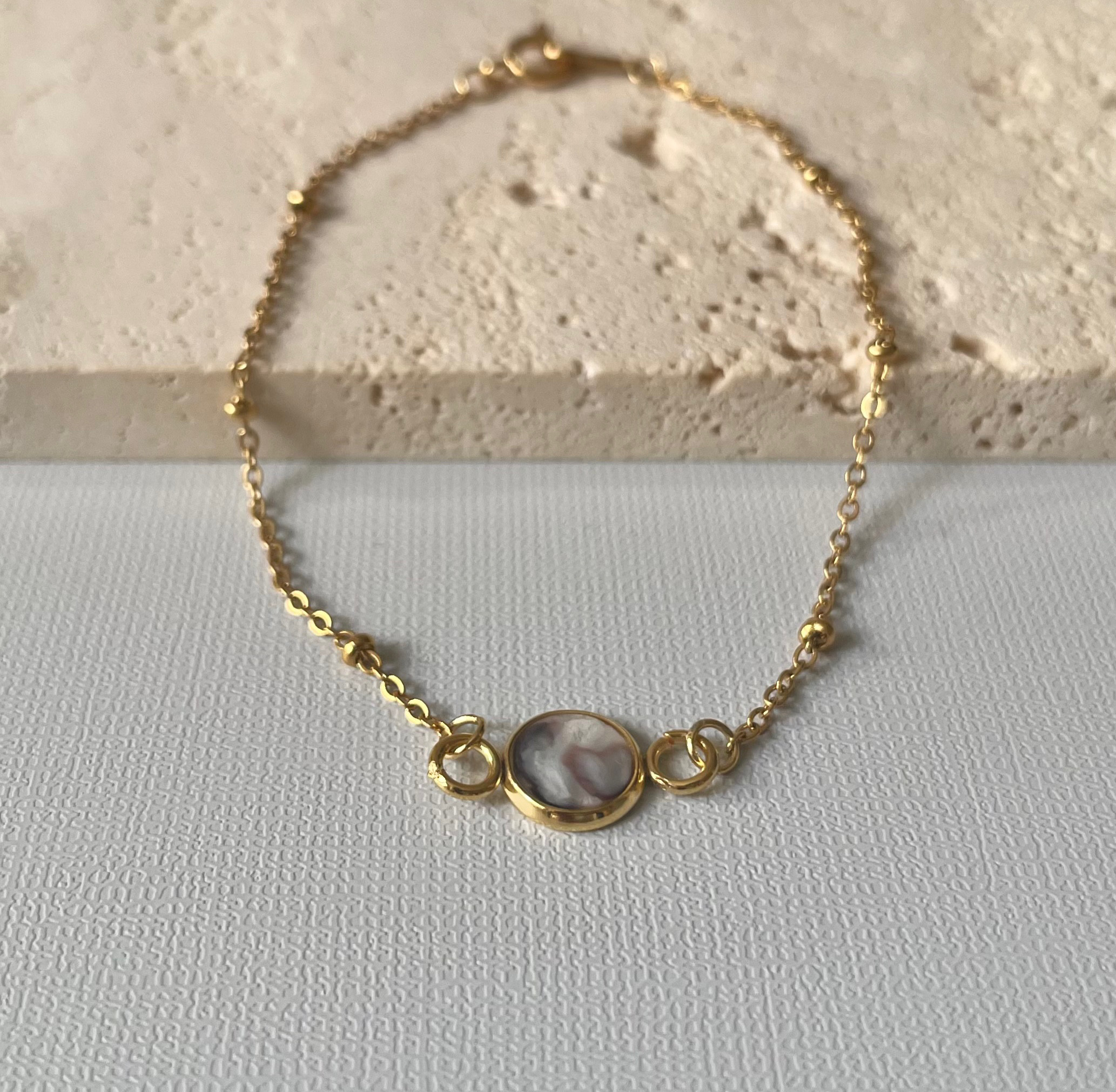 牡蠣殻デザインチェーンブレスレット/ゴールド サージカルステンレス【金属アレルギー対応】サークルトップ ギフト