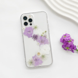 新作★『紫陽花と千鳥草』 iPhone15Pro/SE/Xperia10IV/GALAXYS24 押し花ケース 1枚目の画像