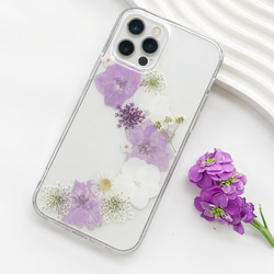 新作★『紫陽花と千鳥草』 iPhone15Pro/SE/Xperia10IV/GALAXYS24 押し花ケース 3枚目の画像