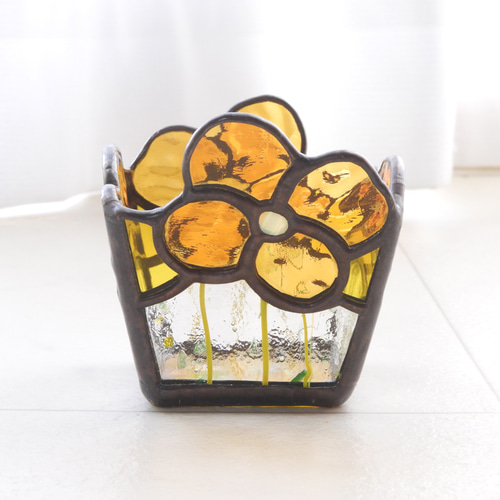 ちいさな幸せ〜菜の花畑〜』 ステンドグラスの小物入れ 2個組 フリー