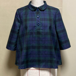 播州織・ブラックウォッチのAラインポロシャツ（S〜Mサイズ向け） 1枚目の画像