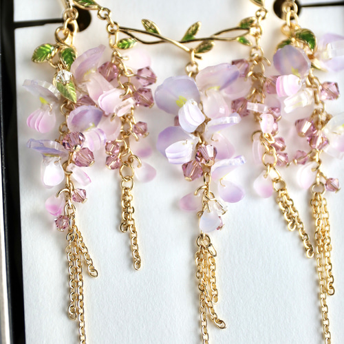 初夏を彩る藤の花ピアス/イヤリング ネックレスセット ピアス