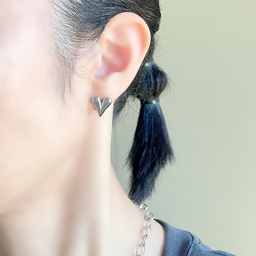 金属アレルギー対応 ぷっくりハート耳飾り&ネックレスセット ピアス