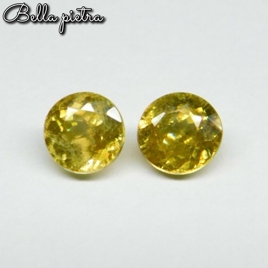 合計1.42ct★希少☆非加熱☆天然スフェーン 2点セット ルース イエローグリーン 裸石 宝石 天然石 証明タグ付き