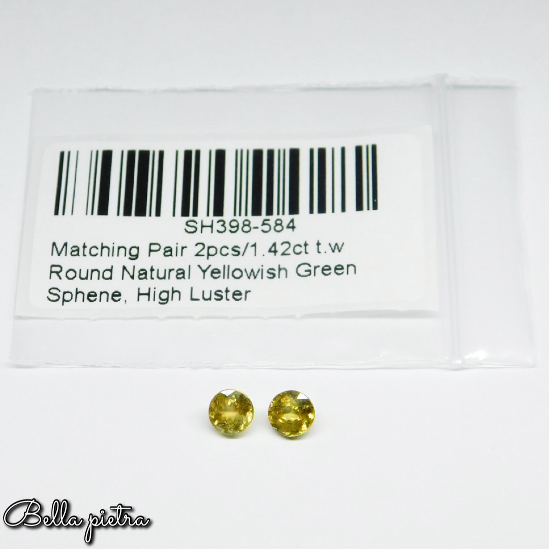 合計1.42ct★希少☆非加熱☆天然スフェーン 2点セット ルース イエローグリーン 裸石 宝石 天然石 証明タグ付き