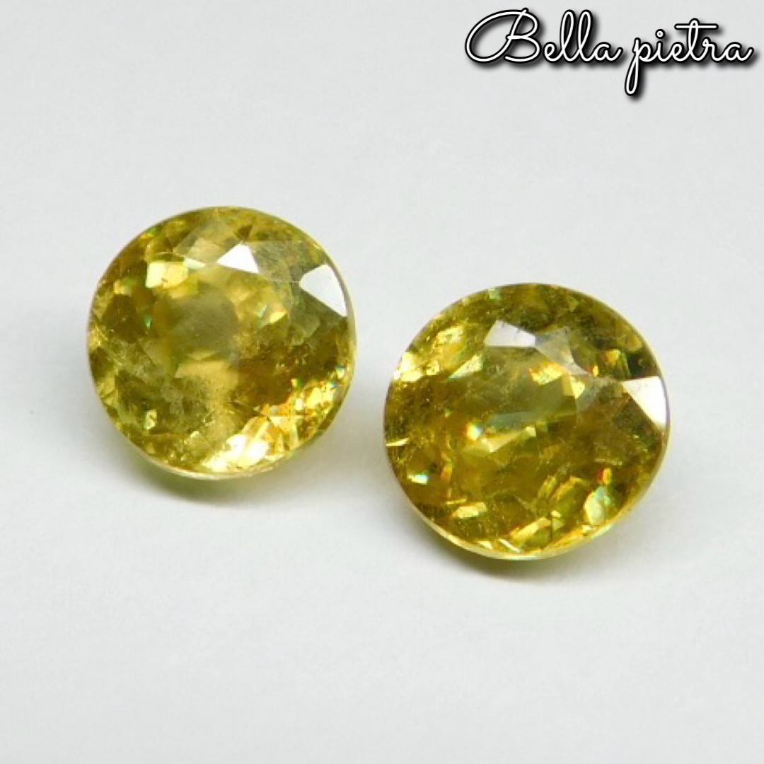 合計1.42ct★希少☆非加熱☆天然スフェーン 2点セット ルース イエローグリーン 裸石 宝石 天然石 証明タグ付き