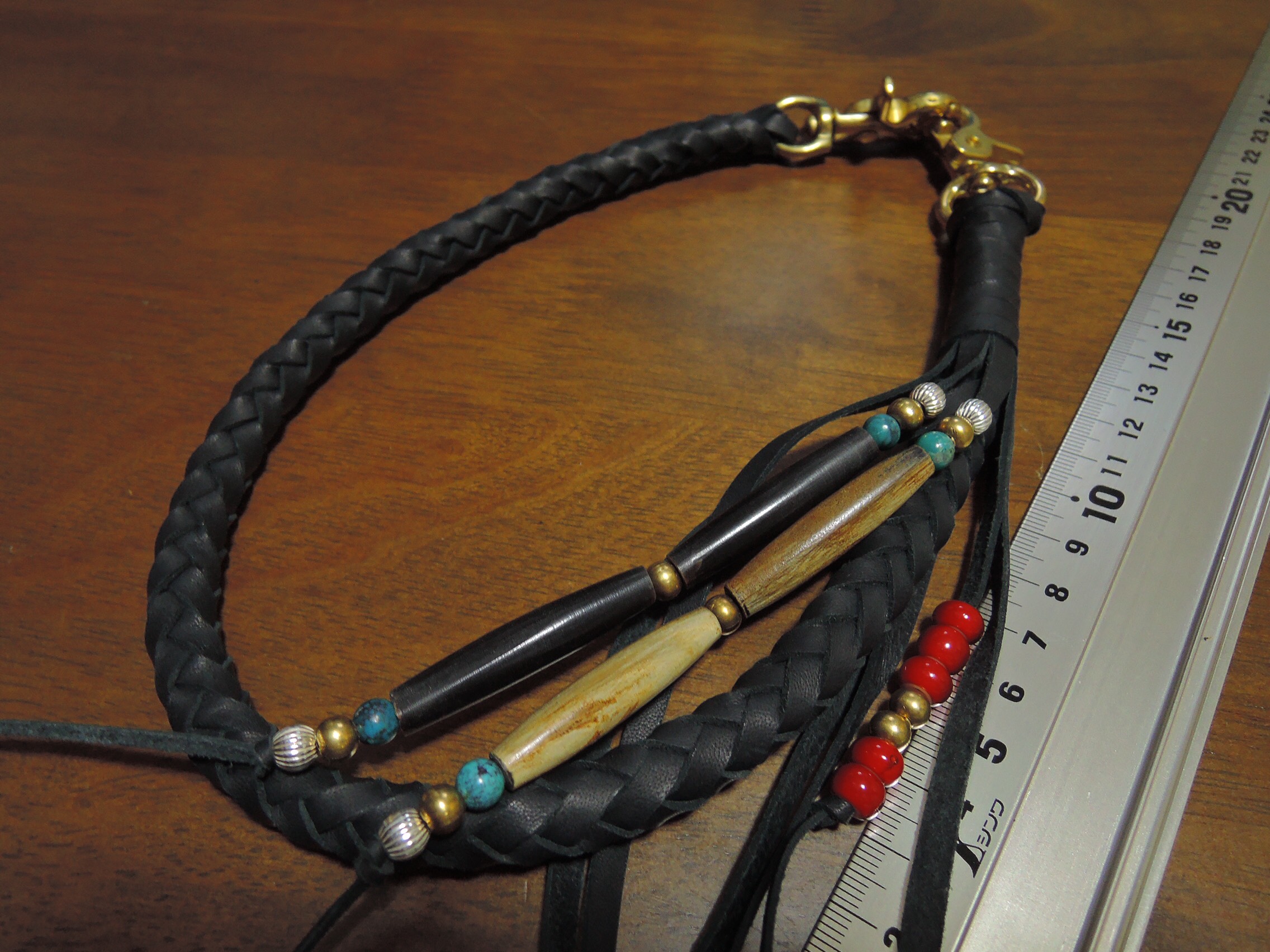 Gravy Leather カンガルーレース 8本編み ウォレット ロープ ネイティブ バイカー 天然ターコイズ 本革