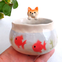 柴犬・金魚鉢マグカップ２５０ｍｌ　犬の陶器　＊受注制作 1枚目の画像