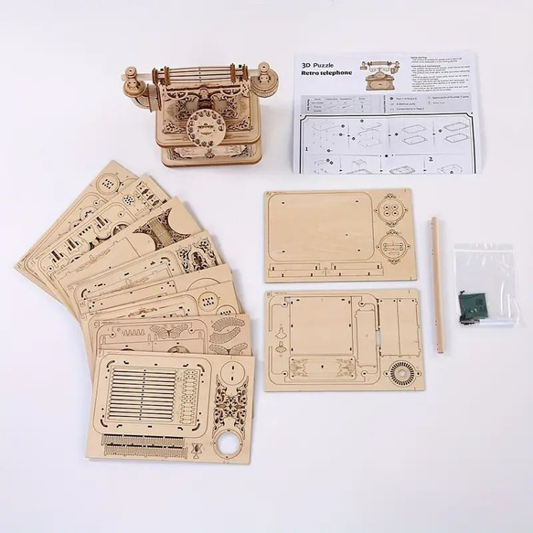 3Dパズル 木製パズル レトロ電話 模型 大人向け クリエイティブな木製レトロ電話 a-230 6枚目の画像