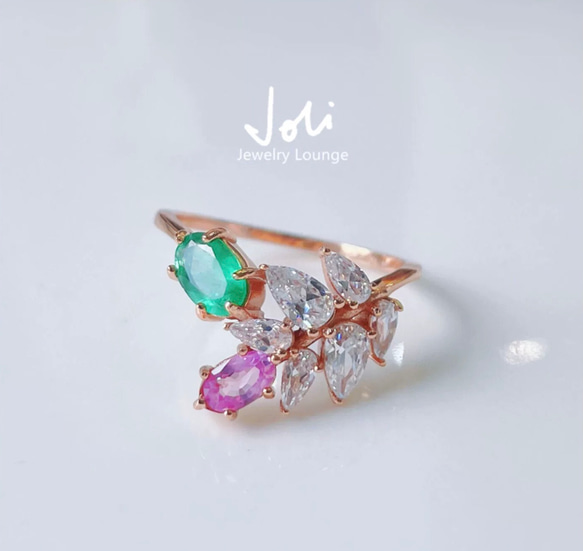 天然エメラルド・ピンクサファイア オーバル キラキラ ダブルストーン