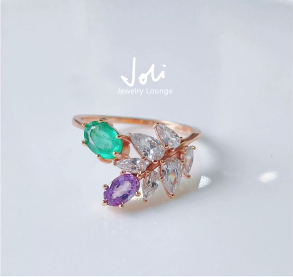 天然エメラルド・パープルサファイア オーバル キラキラ ダブル