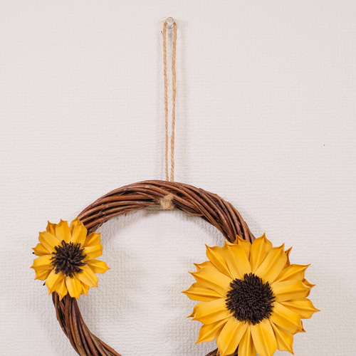レザー フラワー 壁飾り リース ヒマワリ 皮革 花 アート