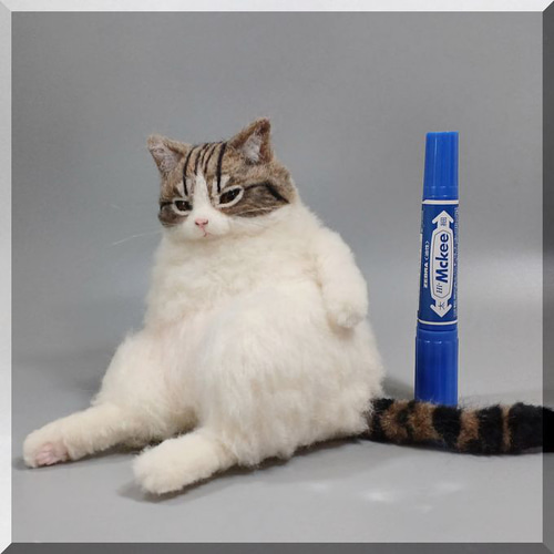 羊毛フェルト 猫 キジシロ猫さん デブ猫 キジ白 ねこ ネコ 猫