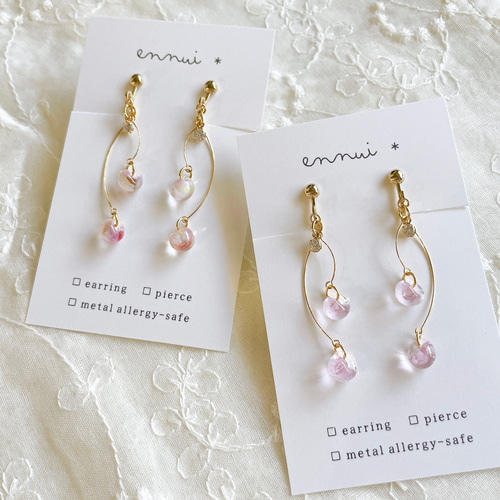 t ama◆一点物✧ピンクスノーフレークオブシディアンピアス✧花火/夜桜 桜の花びらピアス -モルガナイト- Angelic Jewelry