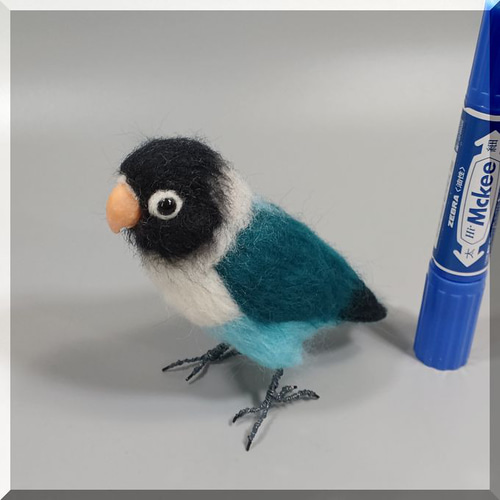 羊毛フェルト 鳥 ブルーボタンインコ ボタンインコ 動物フィギュア