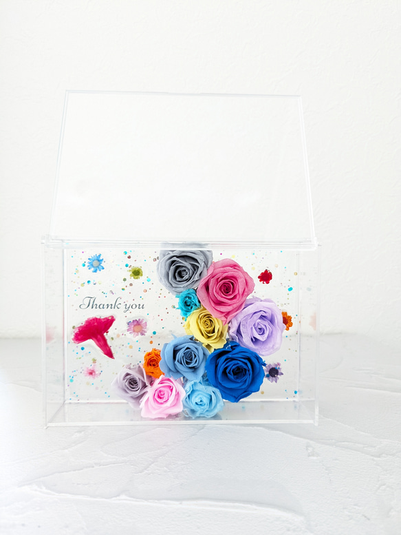 月と星のフラワーアレンジメントボックス② カーネーション入り 固まるハーバリウ厶 4枚目の画像