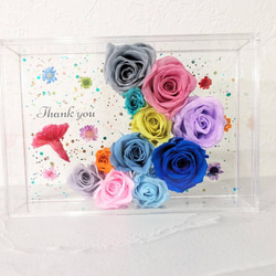 月と星のフラワーアレンジメントボックス② カーネーション入り 固まるハーバリウ厶 2枚目の画像