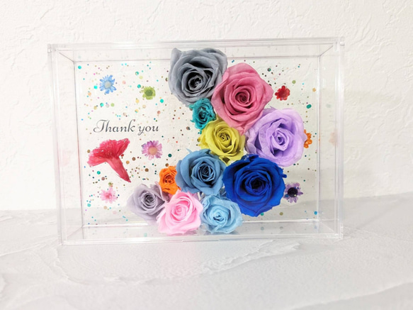 月と星のフラワーアレンジメントボックス② カーネーション入り 固まるハーバリウ厶 2枚目の画像