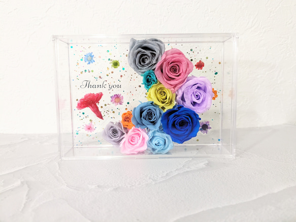 月と星のフラワーアレンジメントボックス② カーネーション入り 固まるハーバリウ厶 3枚目の画像