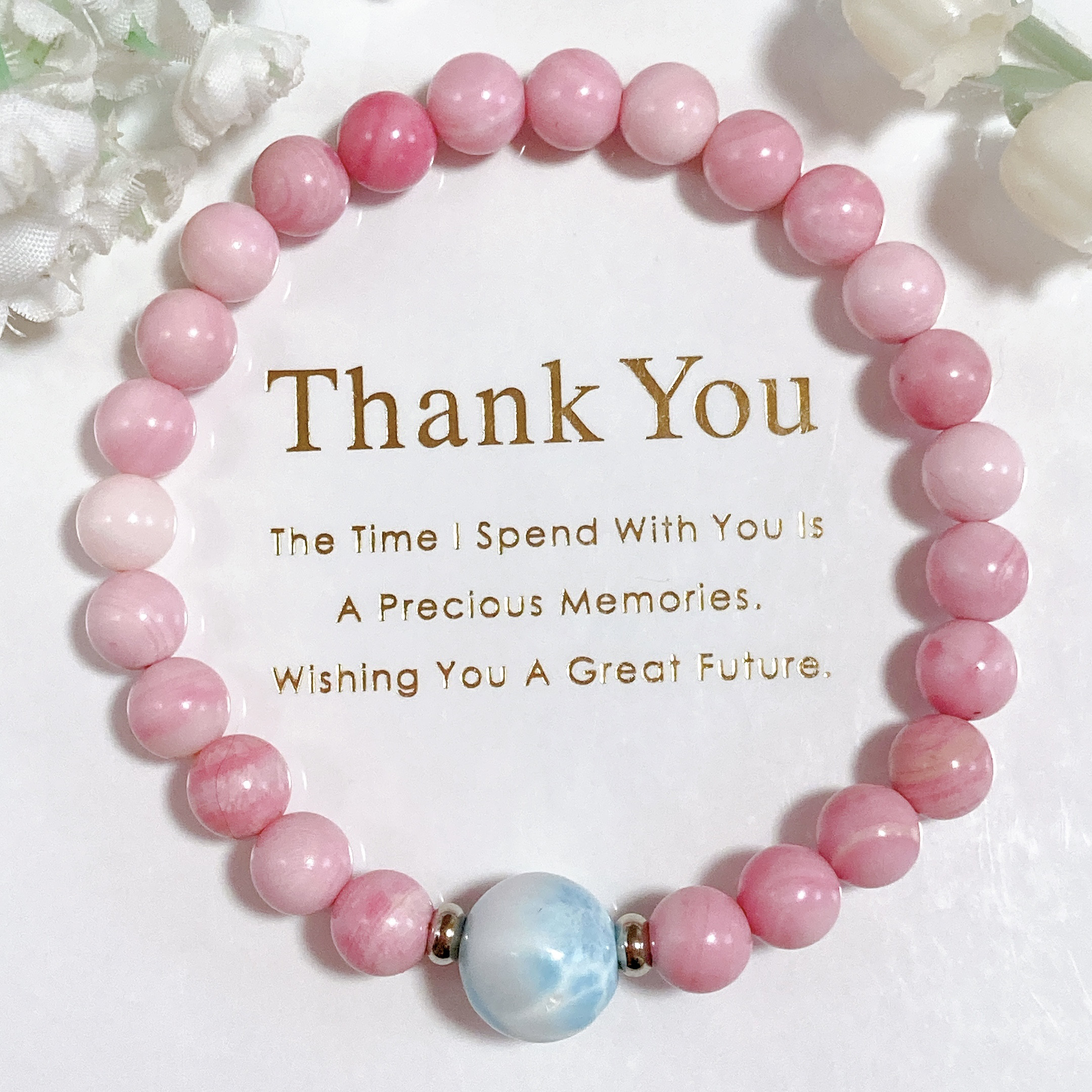 ラリマーちゃんピンクシャコガイ天然石ブレスレット 9,472円