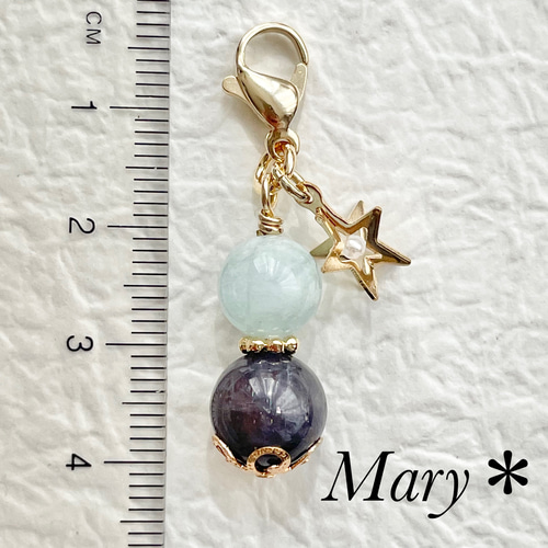 1544 アクアマリン×アイオライトサンストーン 天然石 お守り チャーム
