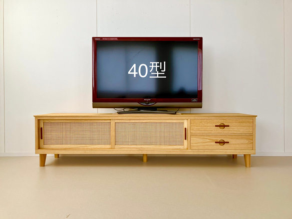 1800mm 桐とラタンの  ローボード   TVボード テレビ台  飾り棚 6枚目の画像