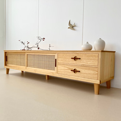 1800mm 桐とラタンの ローボード TVボード テレビ台 飾り棚 テレビ
