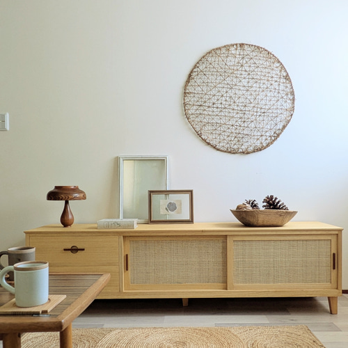 1800mm 桐とラタンの ローボード TVボード テレビ台 飾り棚 テレビ