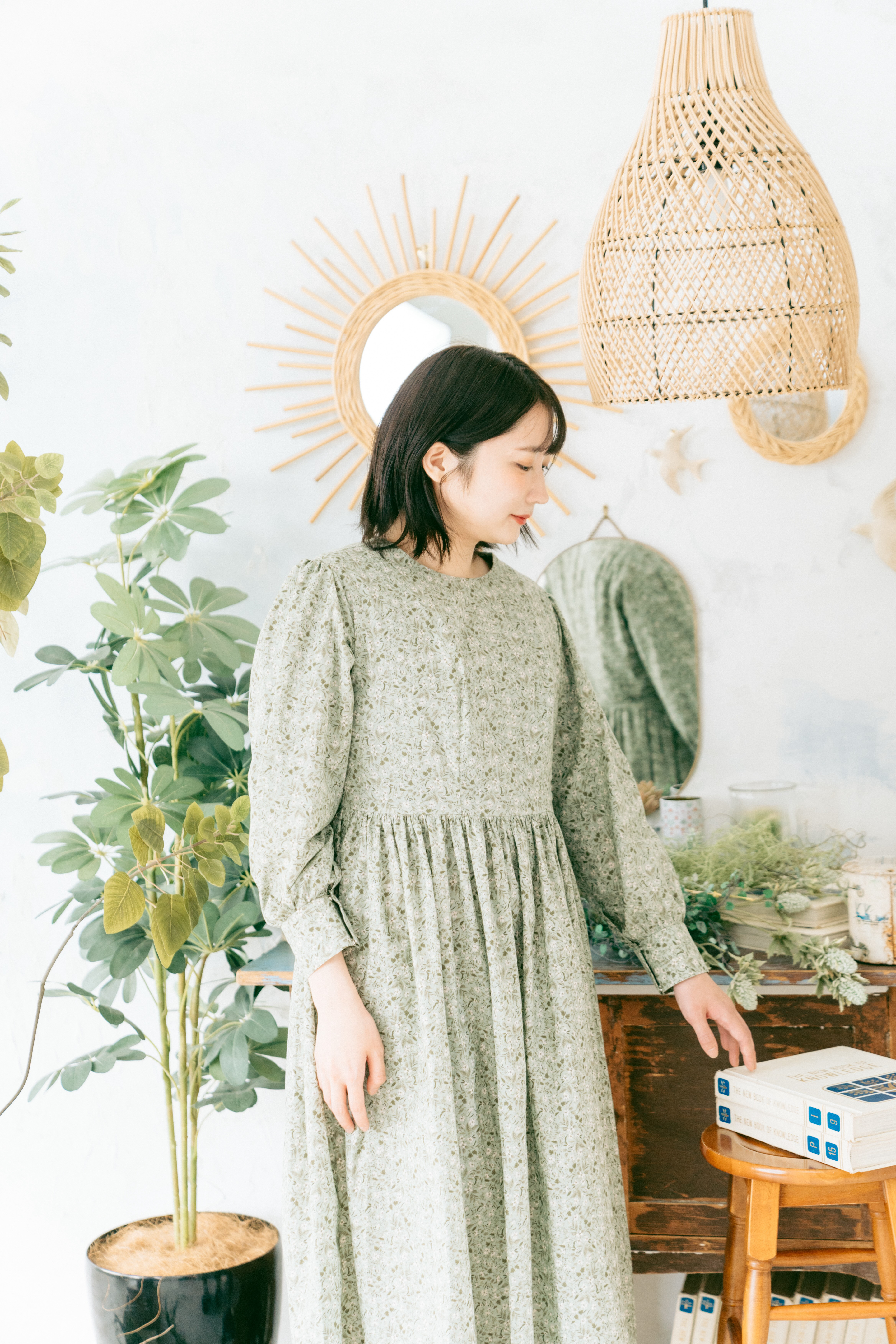 フラワープリントドレス/春（グリーン系）