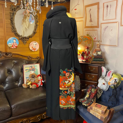 黒留袖 着物 和 モダン ハンドメイド リメイク ワンピース 黒留袖 着物 和 モダン ハンドメイド リメイク ワンピース