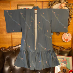 単衣着物 洗える 化繊  2way ガウン 羽織り ドレス ワンピース ハンドメイド リメイク  KD-36 6枚目の画像